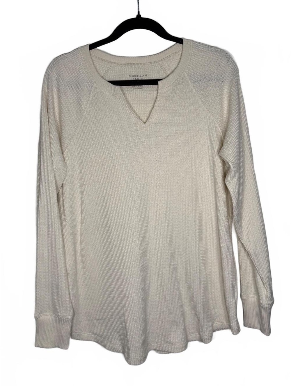 American Eagle Long Sleeve Shirt Size Large Cream Waffle Knit